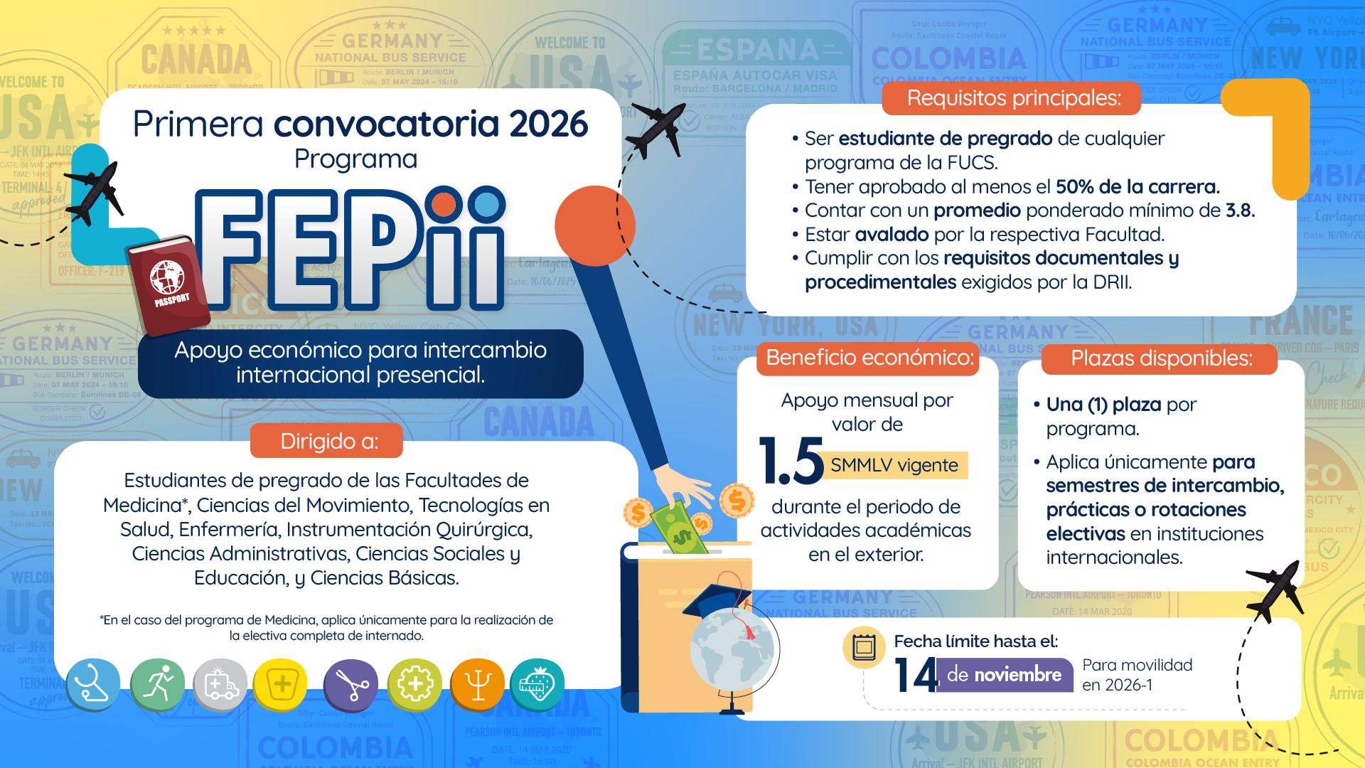 FUCS abre convocatorias 2026 para movilidad internacional en pregrado y posgrado
